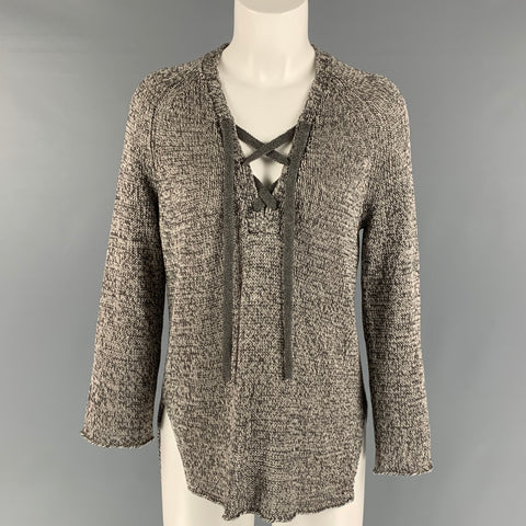 BROCHU WALKER Taille S Gris Blanc Lin Heather Lace Up Pull