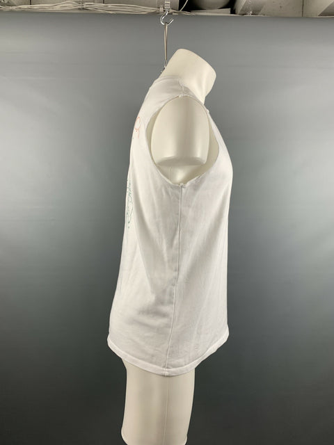 CASABLANCA Size M White Green Cherubs Cotton Sleeveless T-shirt