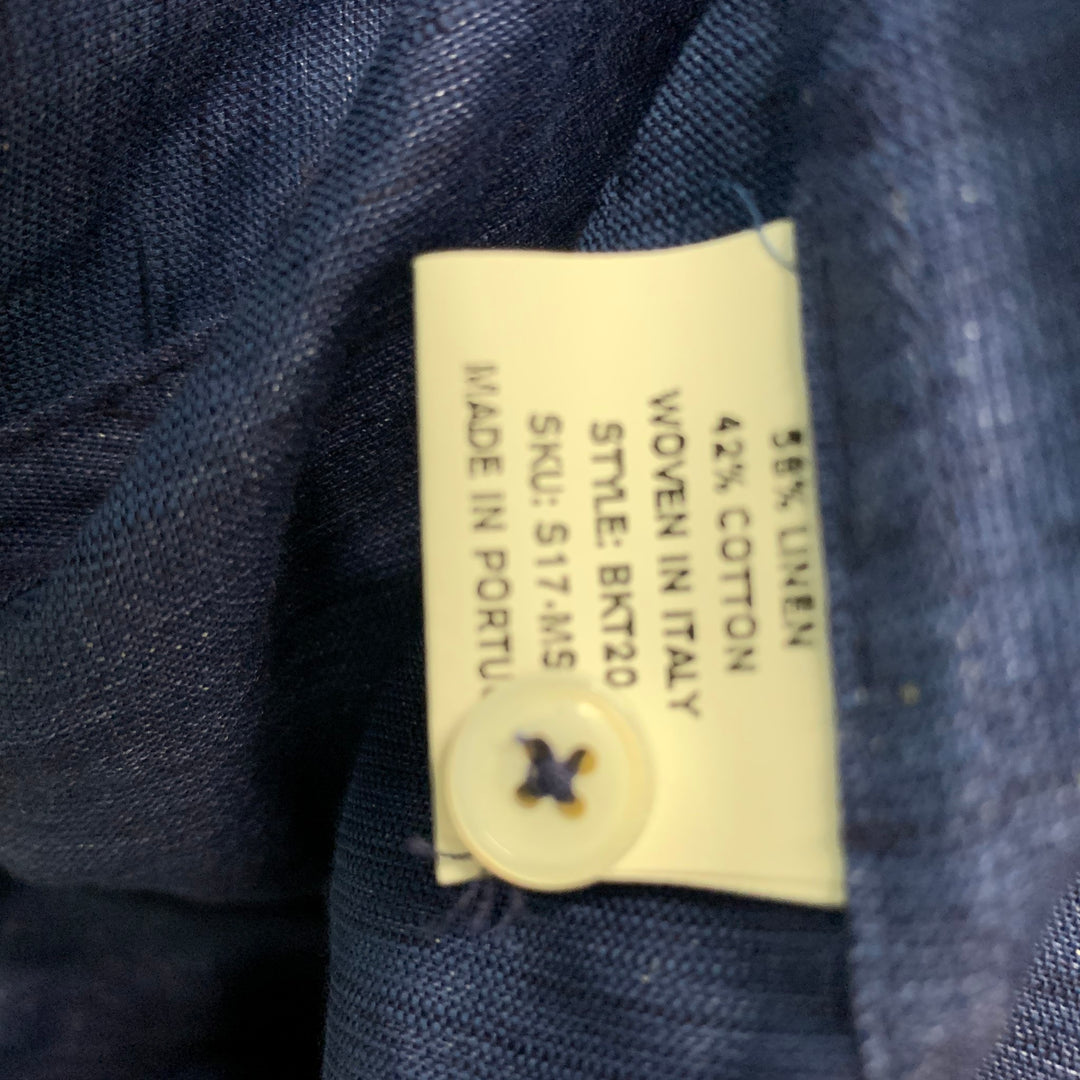 BROOKLYN TAILORS Camisa de manga larga con botones de lino y algodón azul marino talla XL