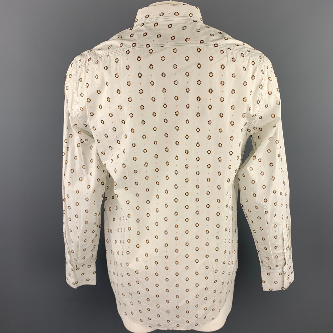 Talla XL BILLY REID Camisa blanca de manga larga con botones de algodón estampado