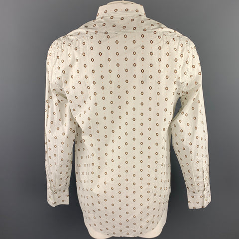 Size XL BILLY REID White Print Cotton Button Down Long Sleeve Shirt