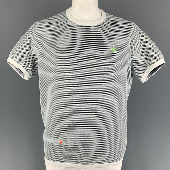 KOLOR x ADIDAS Size L Grey White Mesh Polyamide Crew-Neck T-shirt