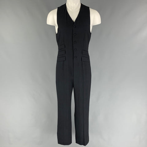 JEAN PAUL GAULTIER Size 40 Navy Black Stripe Wool Notch Lapel Suit