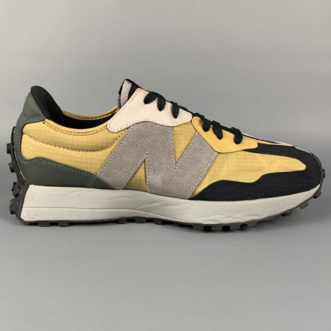NEW BALANCE 327 Size 10.5 Black Orange Olive Color Block Nylon Sneakers