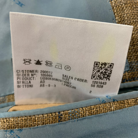 KITON Size 46 Tan Light Blue Plaid Cashmere Blend Sport Coat