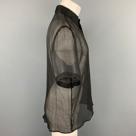 VERSUS by GIANNI VERSACE Size S Black Grid Silk Button Up Short Sleeve Shirt