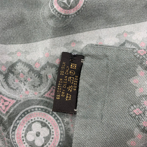 LOUIS VUITTON Mint Pink Print Cotton Silk Scarf