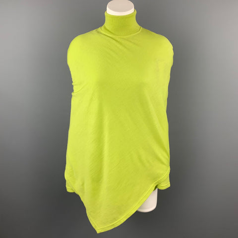 GIANNI VERSACE Size L Lime Green Wool Cape Overlay Turtleneck Sweater