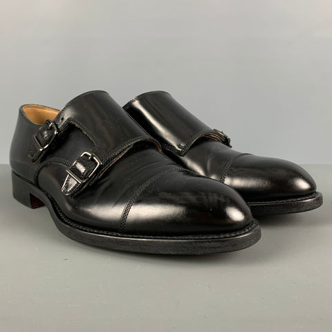 GIORGIO ARMANI Size 7 Black Solid Leather Double Monk Strap Loafers
