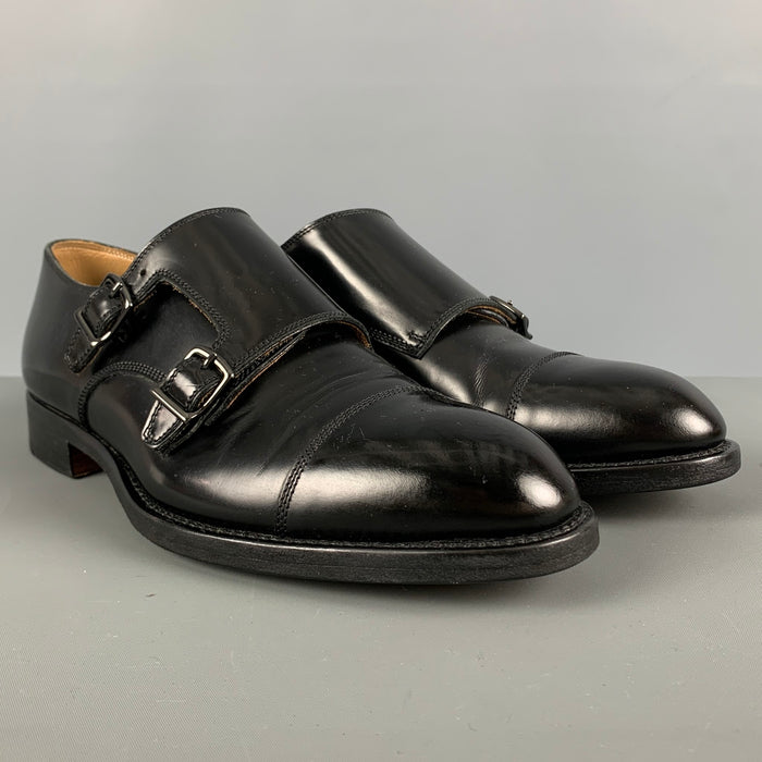 GIORGIO ARMANI Size 7 Black Solid Leather Double Monk Strap Loafers