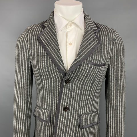 BLACK FLEECE Size 38 Grey & Beige Vertical Stripe Wool Sport Coat