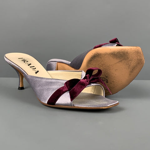 PRADA Talla 5.5 Sandalias con lazo tipo mulas de seda lavanda