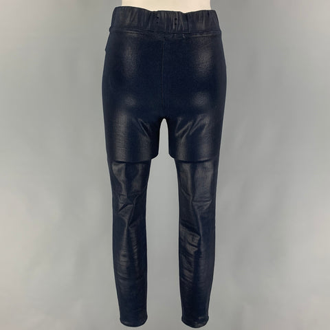L'AGENCE Size M Navy Cotton Blend Faux Leather Elastic Waistband Leggings
