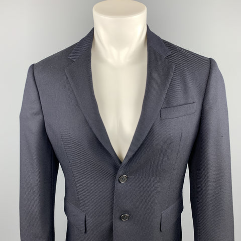 PRADA Size 38 Navy Textured Wool Notch Lapel Sport Coat