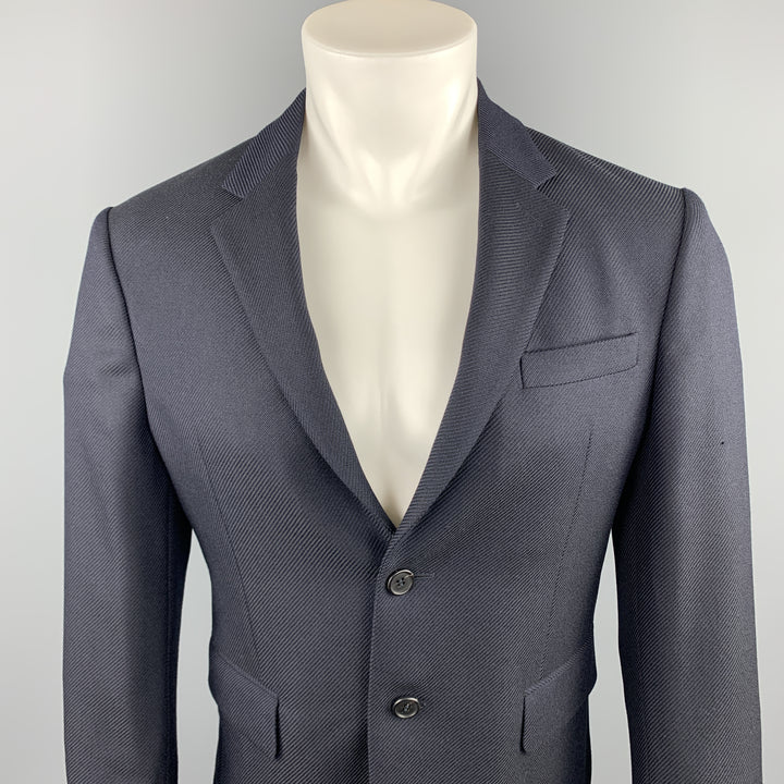 PRADA Talla 38 Abrigo deportivo con solapa de muesca de lana texturizada azul marino