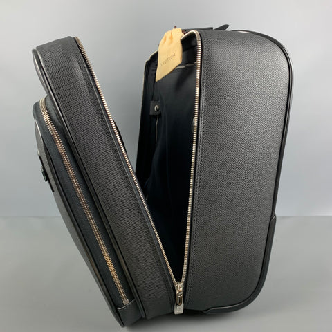 LOUIS VUITTON All Pilot Case  Black Textured Leather Carry-On Roller Luggage Bag