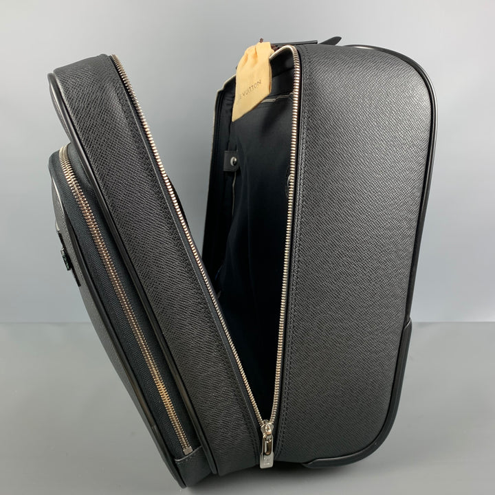 LOUIS VUITTON All Pilot Case  Black Textured Leather Carry-On Roller Luggage Bag