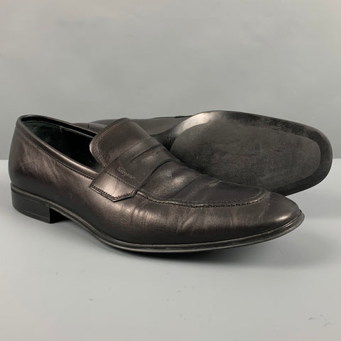SALVATORE FERRAGAMO Size 9.5 Black Leather Penny Loafers