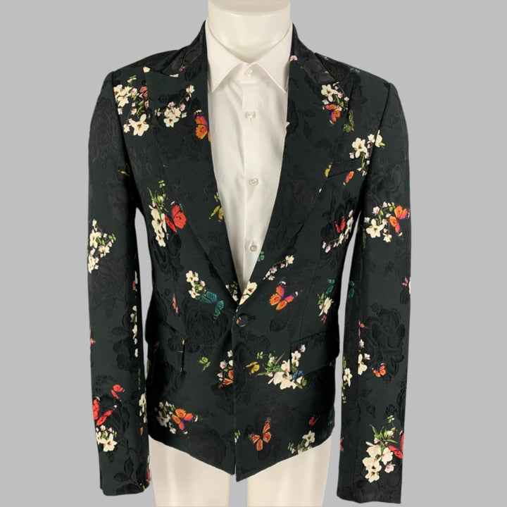 AMIRI Size 38 Black Jacquard Viscose Wool Peak Lapel Sport Coat
