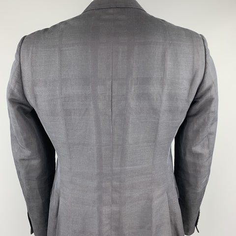 BURBERRY LONDON Size 44 Black Plaid Cotton Blend Notch Lapel Sport Coat