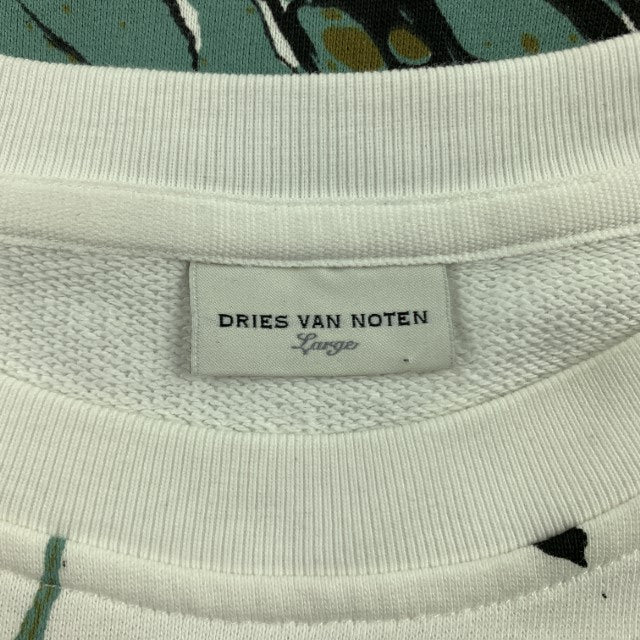 DRIES VAN NOTEN F/W 18 Size L White Ebru Marble Print Cotton Crew-Neck Sweatshirt