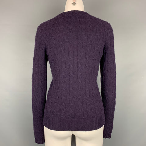 RALPH LAUREN Black Label Size M Eggplant Cable Knit Cashmere Slim Fit Sweater