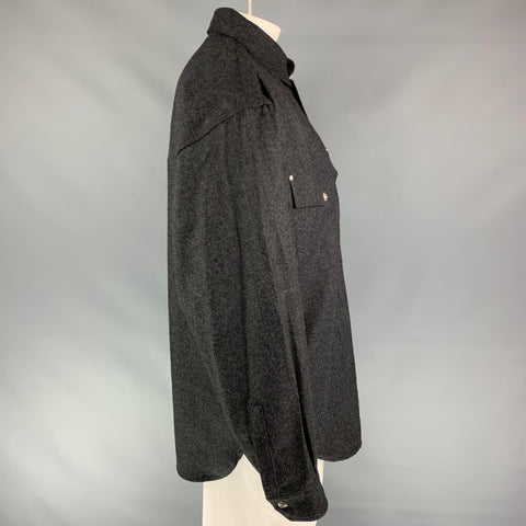 Vintage VERSACE JEANS COUTURE Size L Charcoal Wool Button Down Long Sleeve Shirt