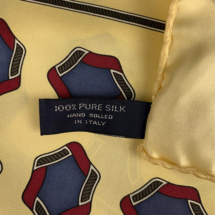 BURBERRYS Yellow Blue Burgundy Circles Silk Twill Pocket Square