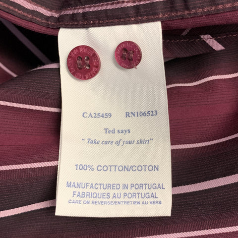 TED BAKER Size M Burgundy Stripe Cotton Spread Collar Button Up Long Sleeve Shirt