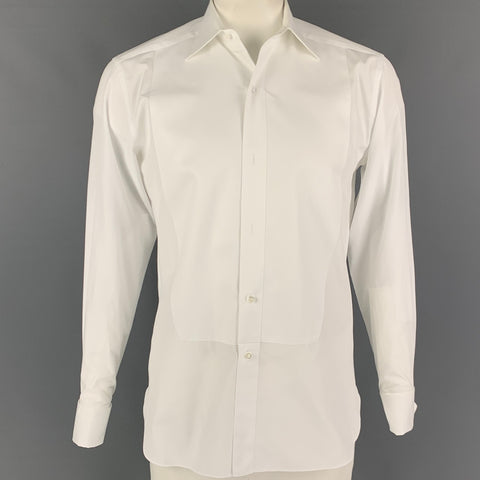 ERMENEGILDO ZEGNA Size L White Cotton Tuxedo Long Sleeve Shirt