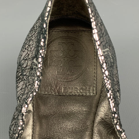 TORY BURCH Size 7.5 Silver Leather Embellishment Ballet Flats
