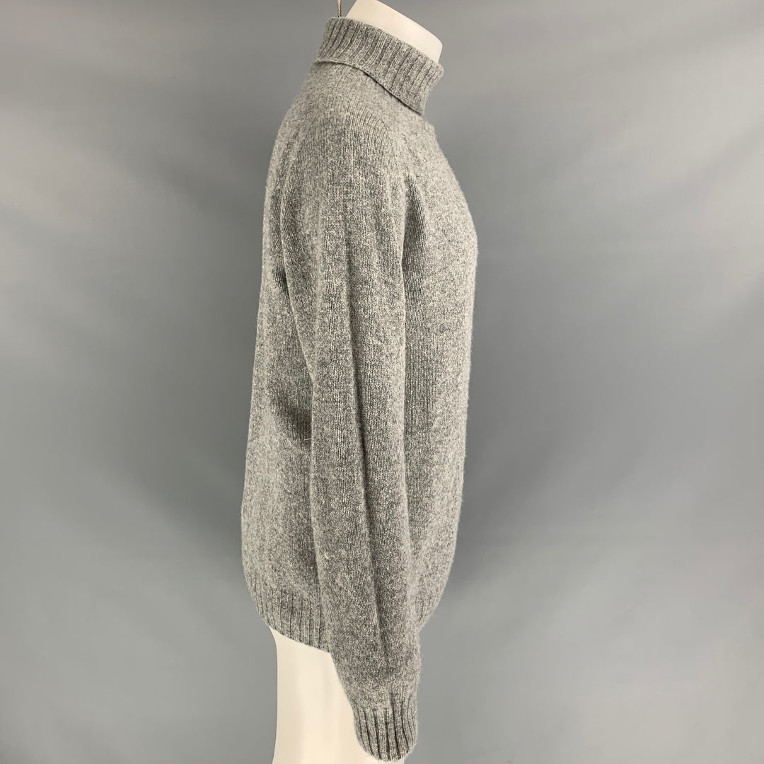 HARLEY Size L Grey Knitted Wool Turtleneck Sweater