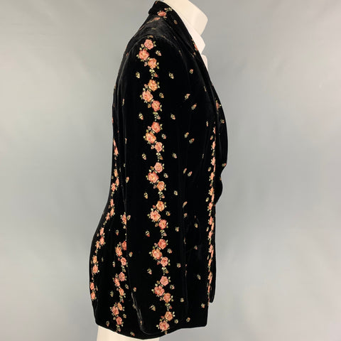 PAUL SMITH Size 42 Black Pink Green Embroidery Rayon Blend Sport Coat