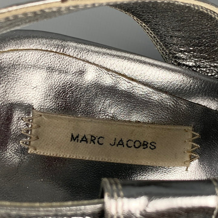 MARC JACOBS Size 7 Silver Leather Wedge Nickel Sandals