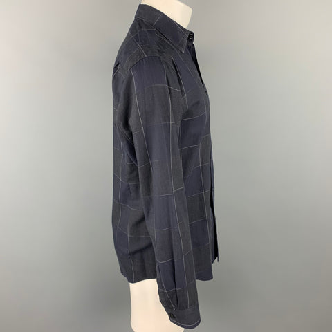 THEORY Size S Black Grid Cotton Button Up Long Sleeve Shirt