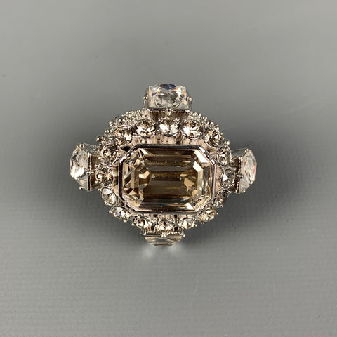 ON AURA TOUT VU PARIS Rhodium Plated Swarovski Crystal Jumbo Cocktaill Ring
