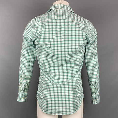 ETRO Size S Green & White Checkered Cotton Spread Collar Long Sleeve Shirt