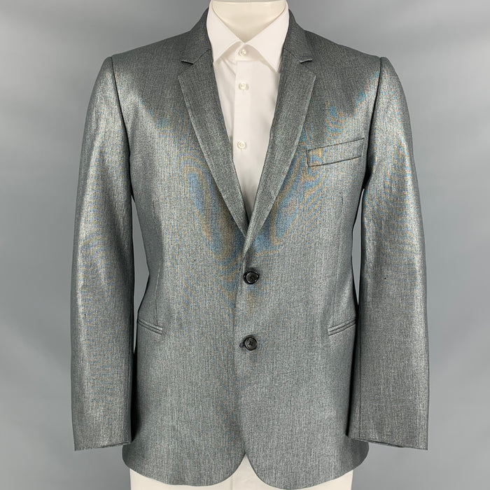 PS by PAUL SMITH Talla 44 Abrigo deportivo plateado metalizado de lino / algodón con solapa de muesca