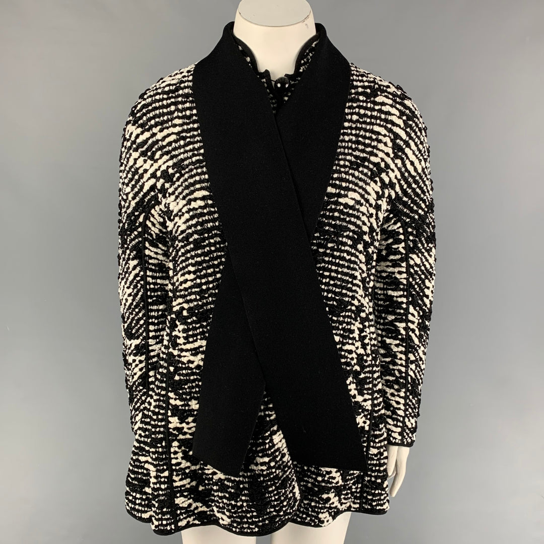 GIORGIO ARMANI Size 10 Black White Viscose Blend Woven Buttoned Coat