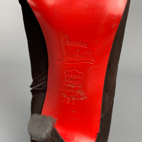 CHRISTIAN LOUBOUTIN Size 7 Dark Brown Suede Ruched Boots
