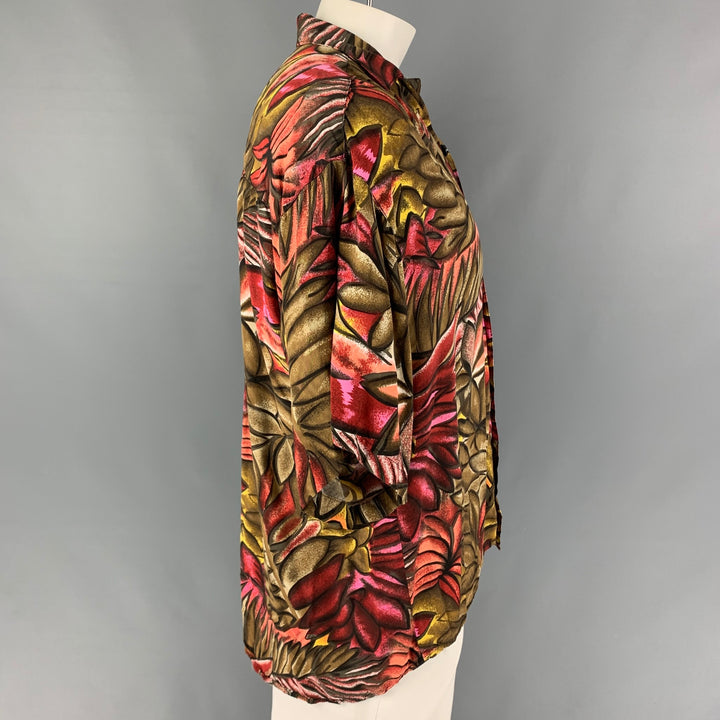 SUNDAY DRIVERS Size L Red Brown Leaf Print Rayon Short Sleeve Shirt