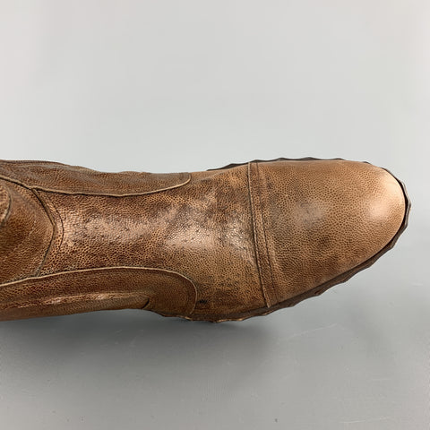 PAOLO IANTORNO Size 12 Taupe Textured Leather Cap Toe Boots