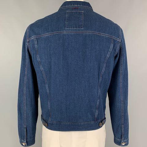 BRUNELLO CUCINELLI Size 44 Indigo Contrast Stitch Cotton Trucker Jacket