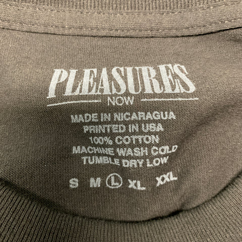 PLEASURES Size L Black Graphic Cotton Crew-Neck T-shirt