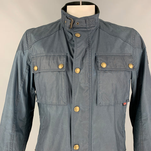 BELSTAFF Size 44 Blue Cotton Zip Up & Snaps Racemaster1981 Jacket