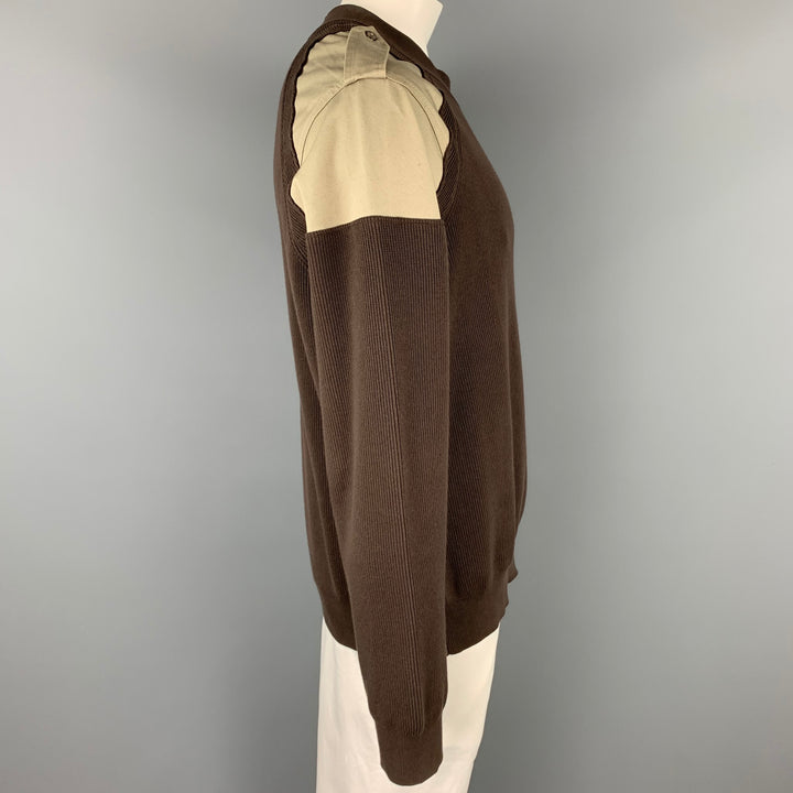 MAISON MARGIELA Size XXL Brown & Khaki Knitted Cotton Epaulettes Sweater