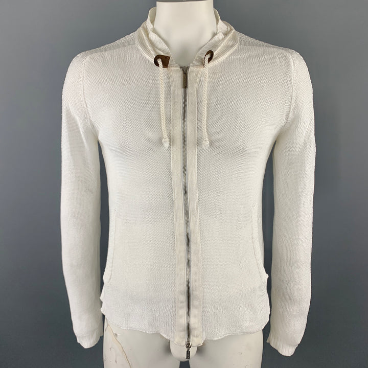 ICEBERG Size L White Knitted Linen / Cotton Drawstring Zip Up Jacket