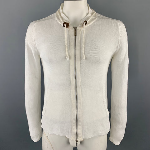 ICEBERG Talla L Chaqueta de punto blanca de lino / algodón con cordón y cremallera
