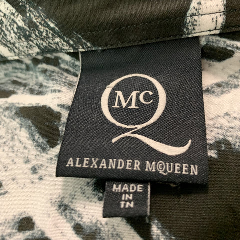 ALEXANDER MCQUEEN Size 44 Black White Abstract Cotton Long Sleeve Shirt