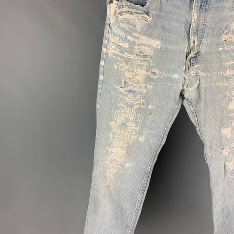 Vintage LEVI STRAUSS 517 Size 35 Blue Light Blue Distressed Cotton Jeans